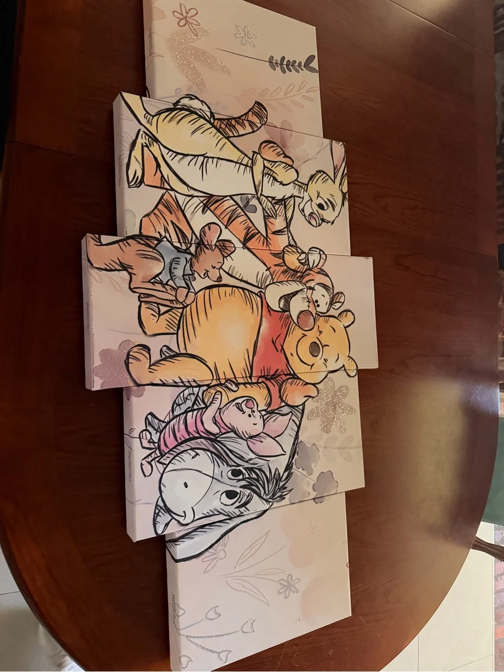 Winnie the Pooh Group Canvas Wall Art - Pink and Orange